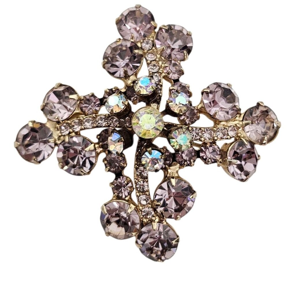 Juliana AB & Purple Lavender Rhinestone Maltese Cross Brooch